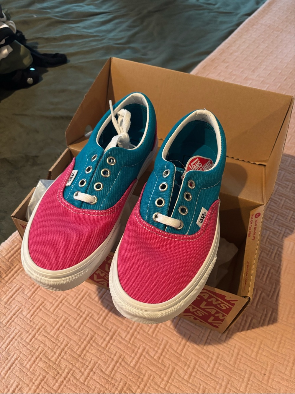 Vans Two-Tone Pink and Teal Canvas Low-Top Sneakers